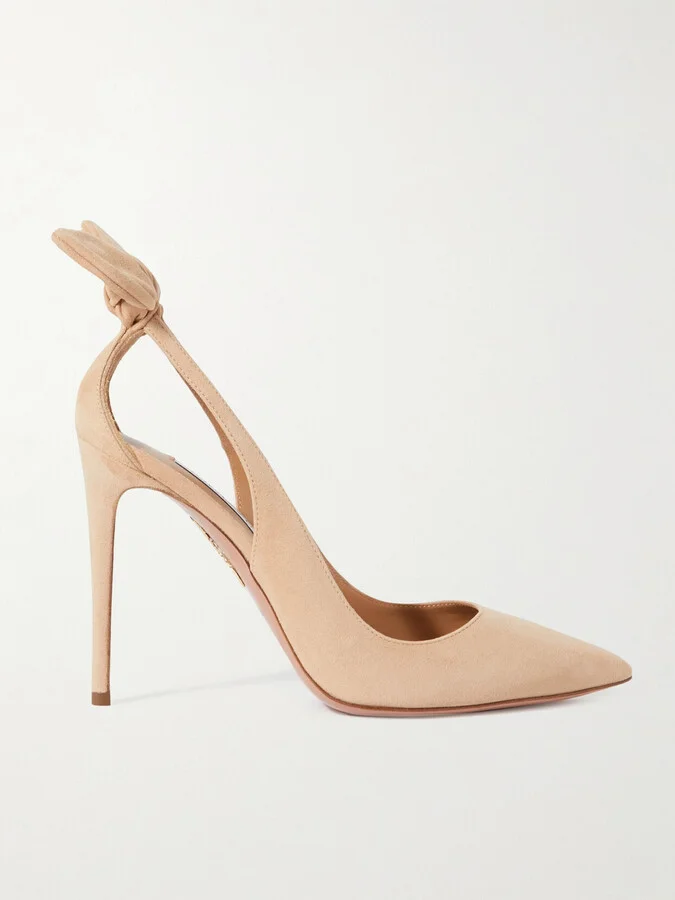 Aquazzura - Bow Tie 105 Suede Pumps - Neutrals