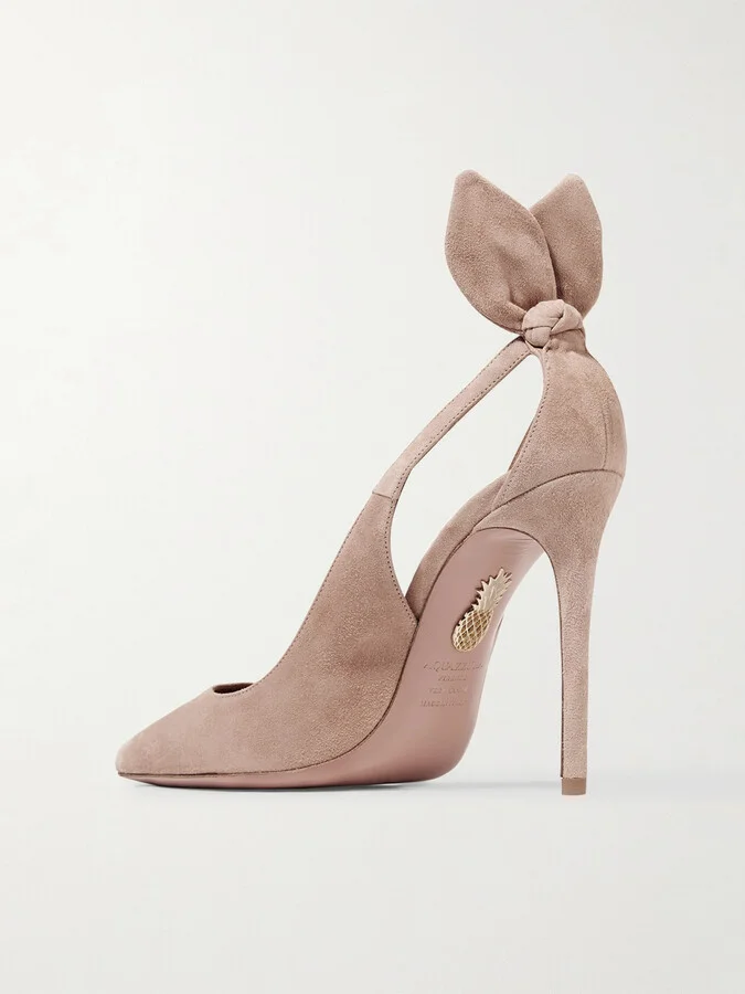 Aquazzura - Bow Tie 105 Suede Pumps - Pink - Image 3