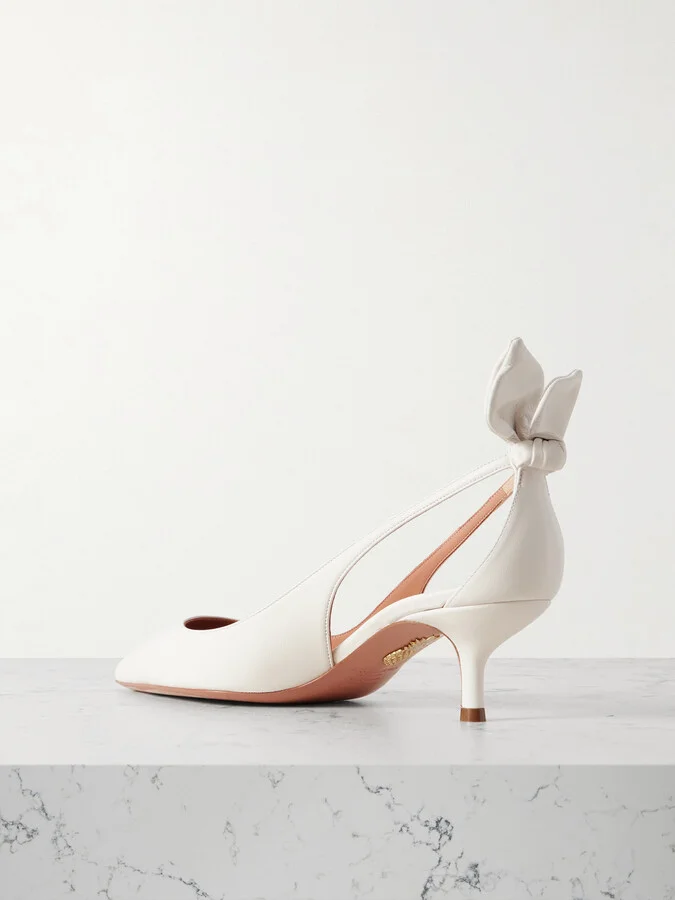 Aquazzura - Bow Tie 50 Leather Pumps - White - Image 3