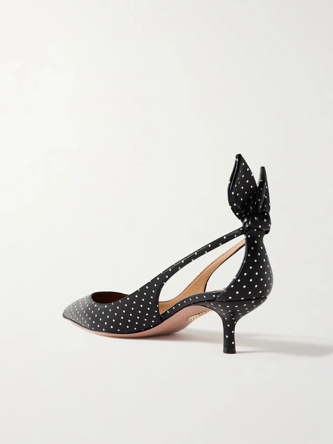 Aquazzura - Bow Tie 50 Metallic Polka-dot Leather Pumps - Black - Image 3