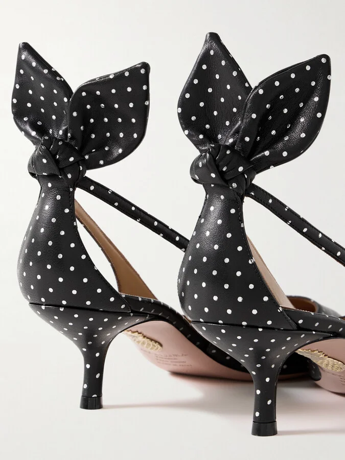 Aquazzura - Bow Tie 50 Metallic Polka-dot Leather Pumps - Black - Image 4