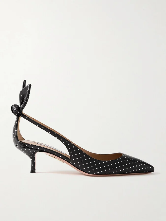 Aquazzura - Bow Tie 50 Metallic Polka-dot Leather Pumps - Black