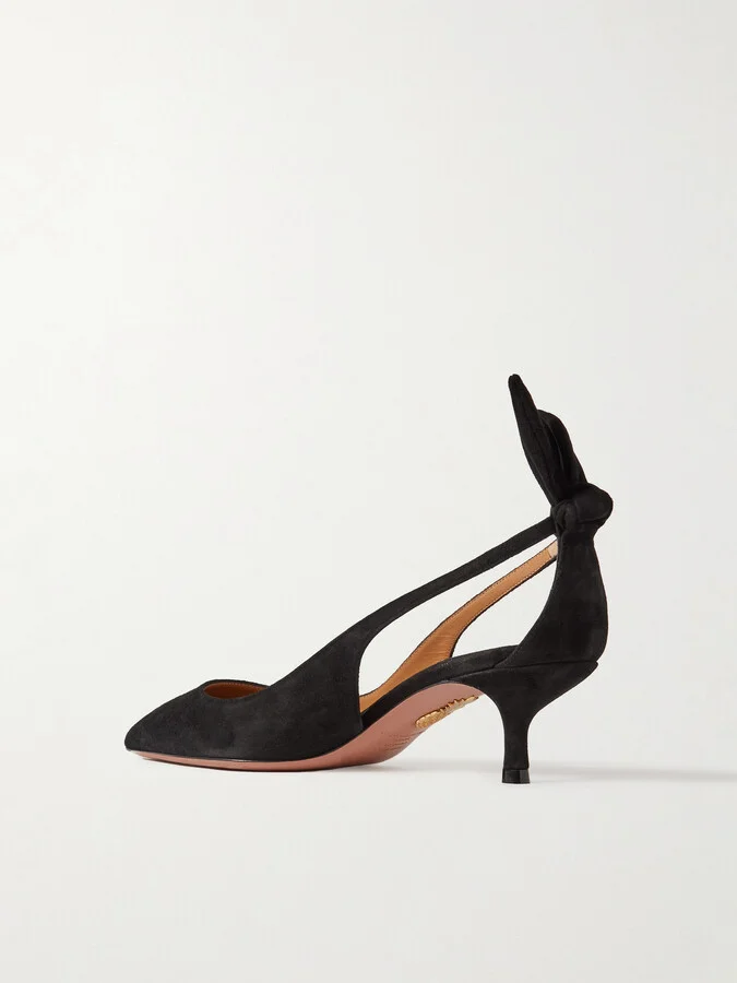 Aquazzura - Bow Tie 50 Suede Pumps - Black - Image 3