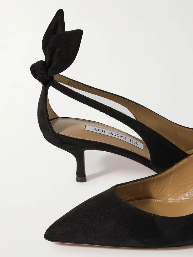 Aquazzura - Bow Tie 50 Suede Pumps - Black - Image 4
