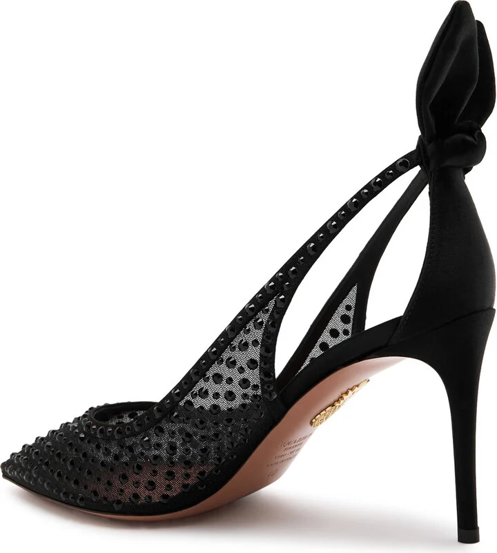 Aquazzura Bow Tie 85 Crystal-embellished Tulle Pumps - Image 2