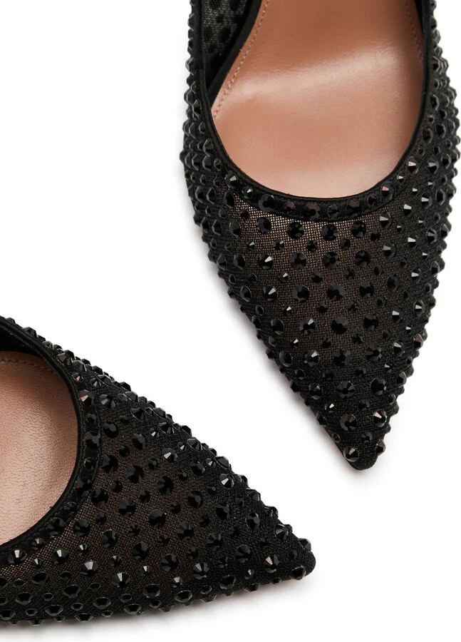 Aquazzura Bow Tie 85 Crystal-embellished Tulle Pumps - Image 3