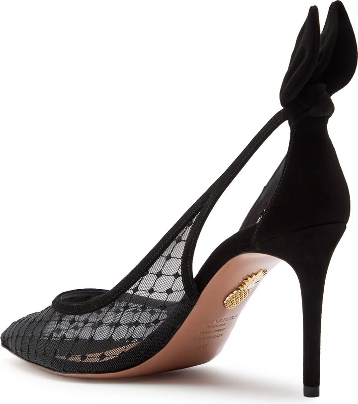 Aquazzura Bow Tie 85 Embroidered Tulle Pumps - Image 2