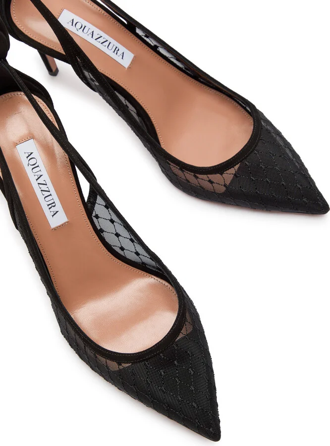 Aquazzura Bow Tie 85 Embroidered Tulle Pumps - Image 3