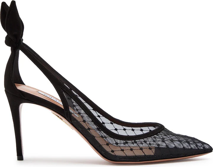 Aquazzura Bow Tie 85 Embroidered Tulle Pumps