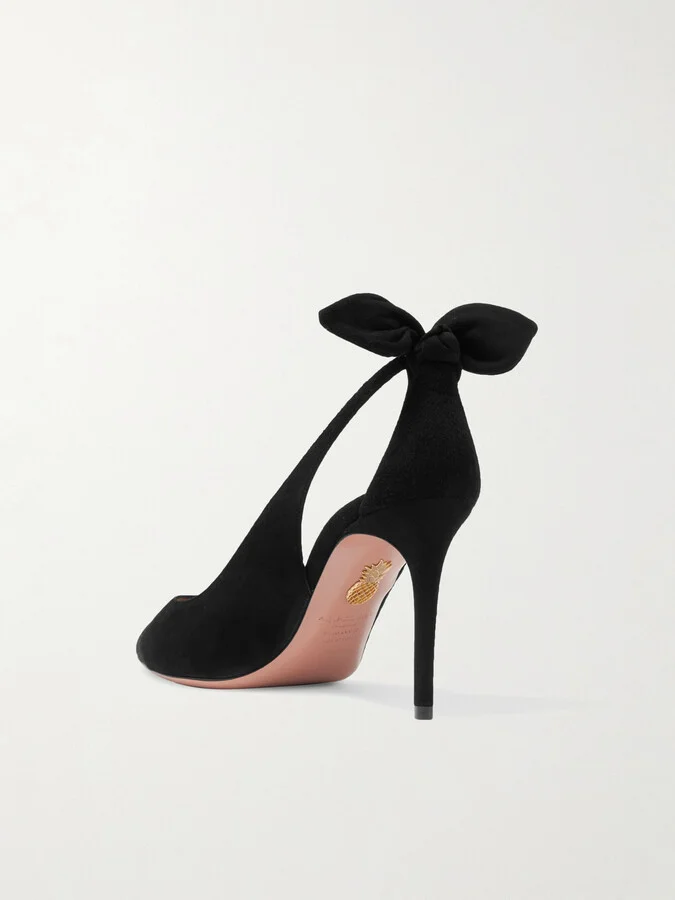 Aquazzura - Bow Tie 85 Suede Pumps - Black - Image 3