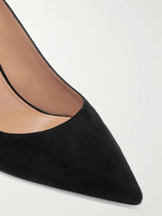 Aquazzura - Bow Tie 85 Suede Pumps - Black - Image 4