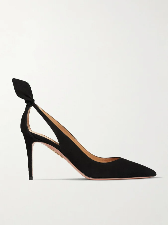 Aquazzura - Bow Tie 85 Suede Pumps - Black