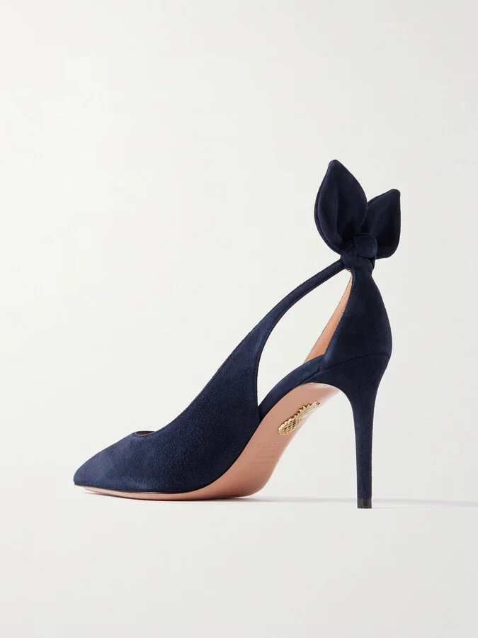 Aquazzura - Bow Tie 85 Suede Pumps - Blue - Image 3