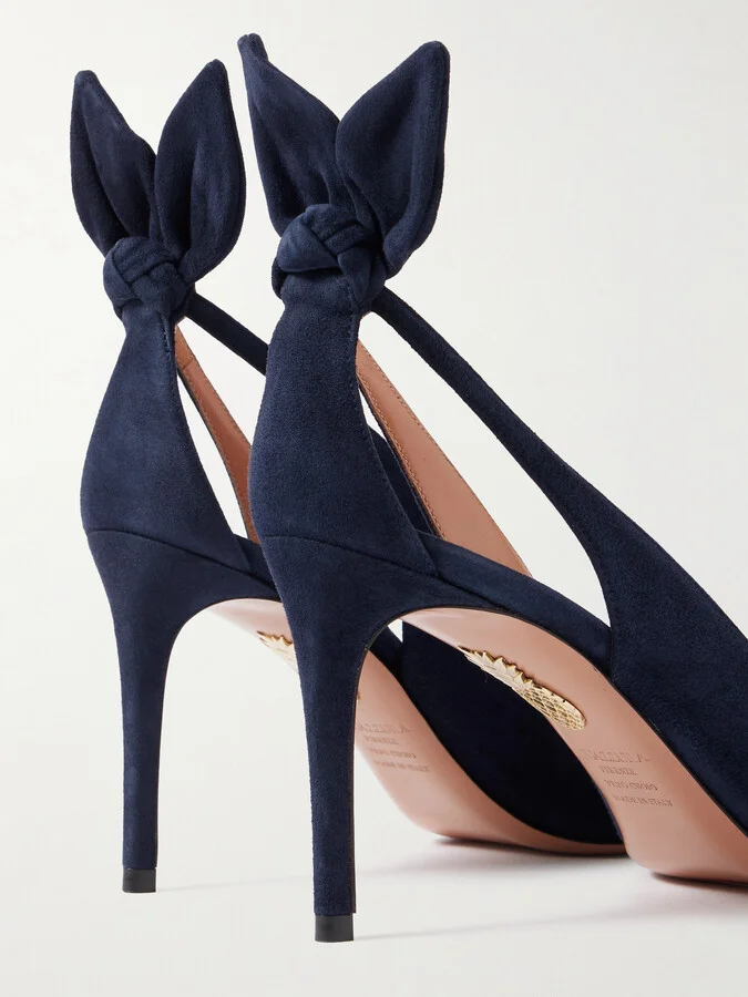 Aquazzura - Bow Tie 85 Suede Pumps - Blue - Image 4