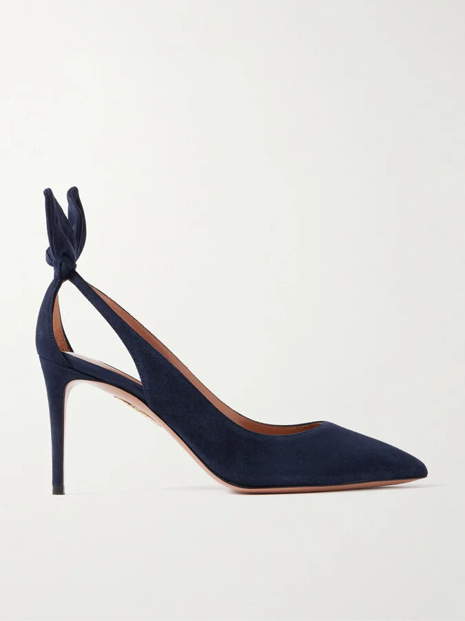 Aquazzura - Bow Tie 85 Suede Pumps - Blue