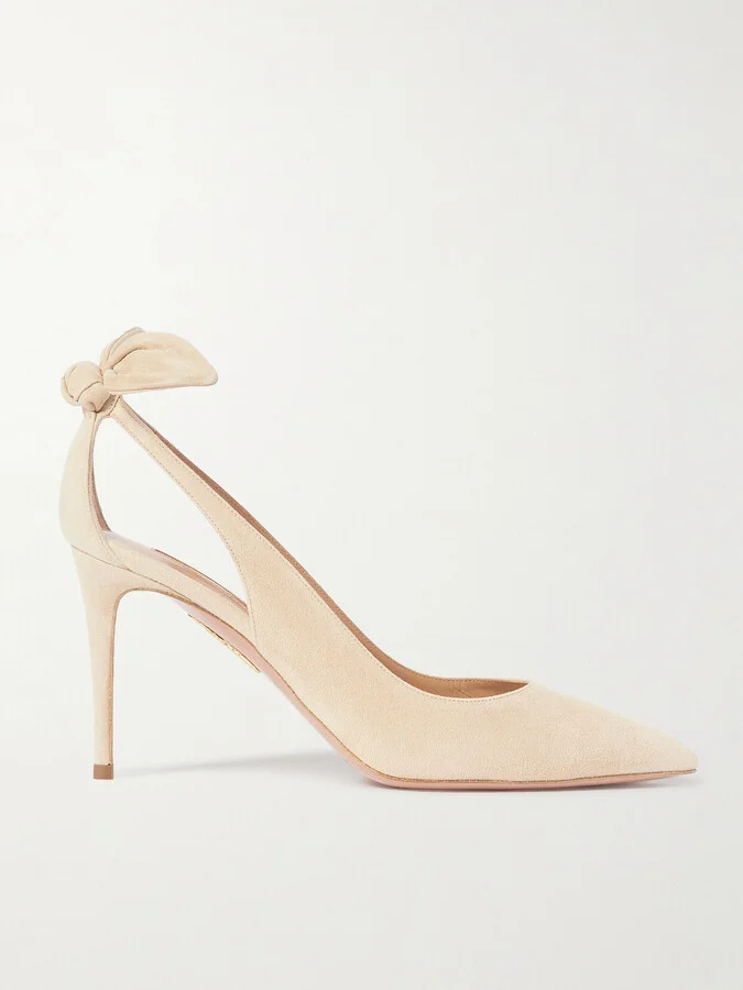 Aquazzura - Bow Tie 85 Suede Pumps - Neutrals