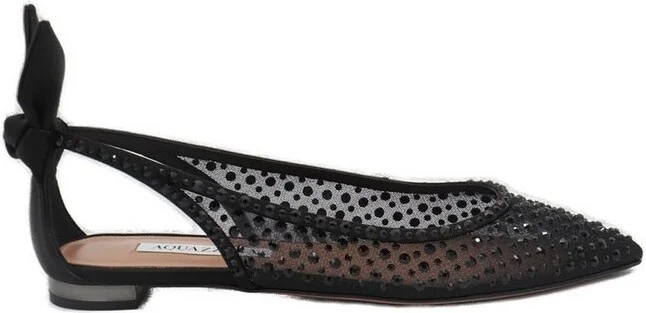 Aquazzura Bow Tie Embellished Tulle Flat