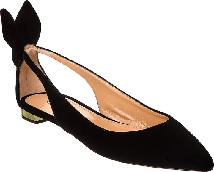 Aquazzura Bow Tie Velvet Slingback Flat