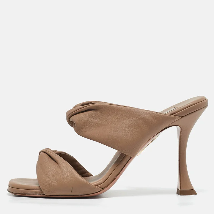 Aquazzura Brown Leather Twist Slide Sandals Size 39.5