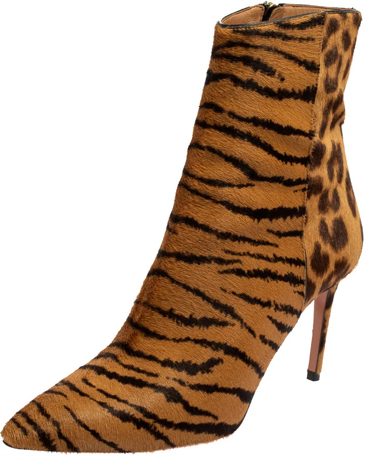 Aquazzura Brown Leopard Print Calf Hair Alma Boots Size 36