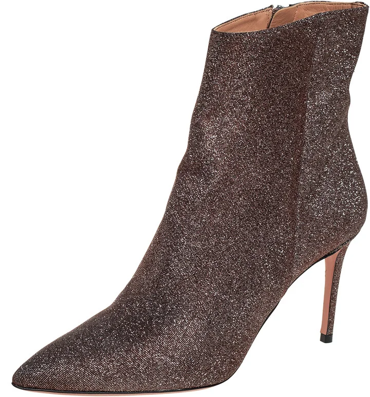 Aquazzura Brown Lurex Fabric Ankle Boots Size 37