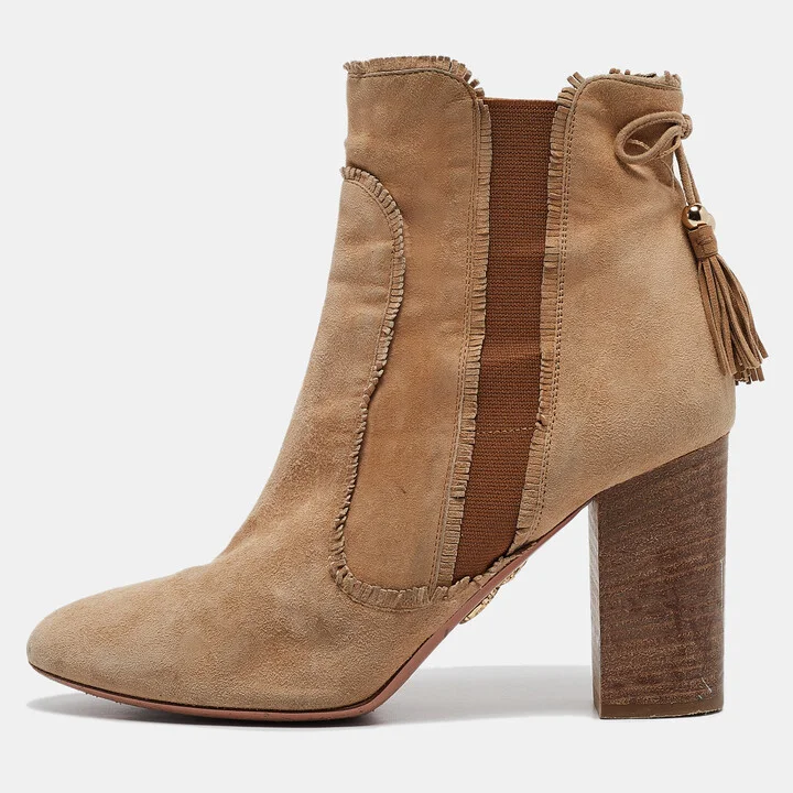 Aquazzura Brown Suede Tassel Accents Boots Size 39