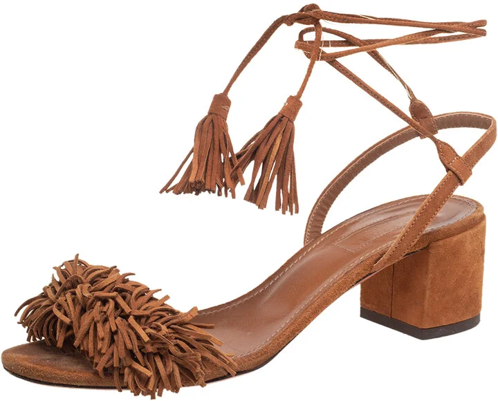 Aquazzura Brown Suede Wild Thing Ankle-Wrap Sandals Size 36