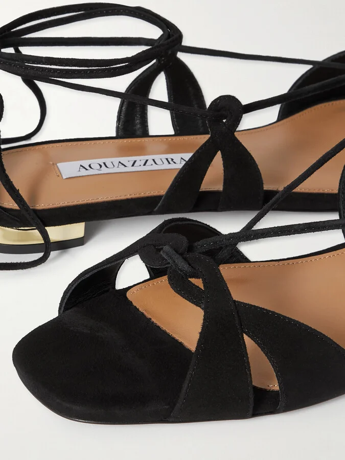 Aquazzura - Cala Di Volpe Suede Sandals - Black - Image 4