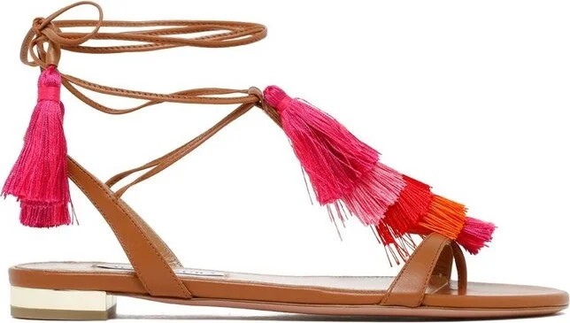 Aquazzura Capri Tassel-Detailed T-Bar Strap Sandals