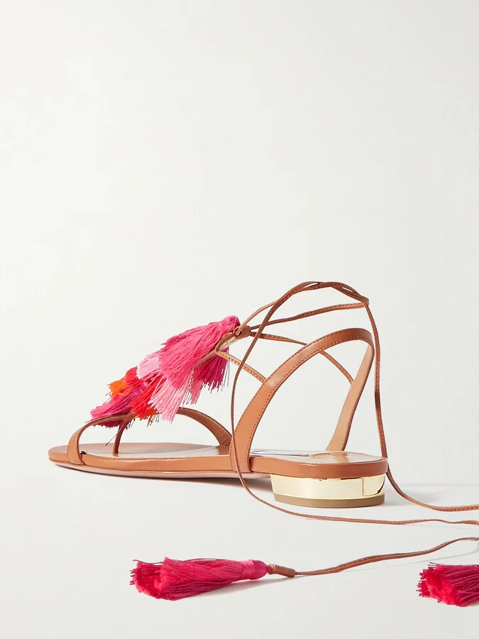 Aquazzura - Capri Tassel Leather Sandals - Pink - Image 3