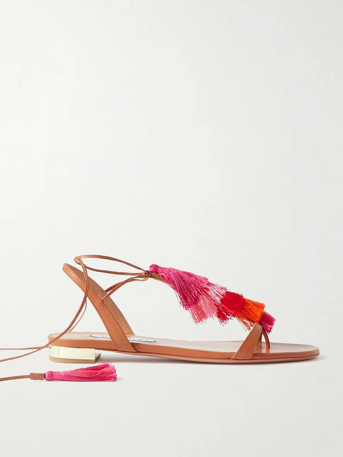 Aquazzura - Capri Tassel Leather Sandals - Pink