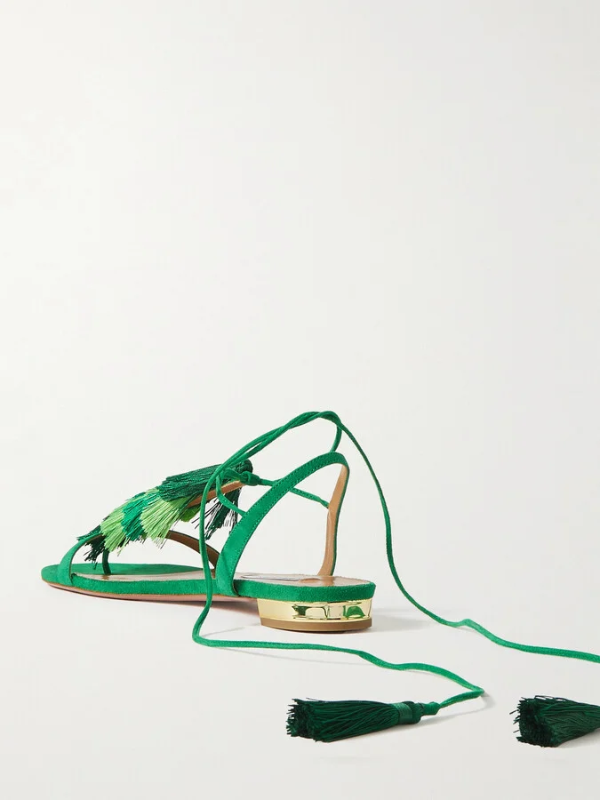 Aquazzura - Capri Tassel Suede Sandals - Green - Image 3