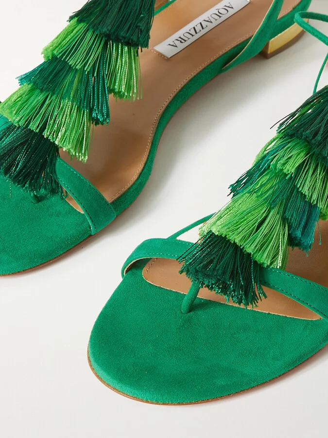 Aquazzura - Capri Tassel Suede Sandals - Green - Image 4