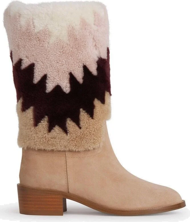 Aquazzura Chevron Shearling Round Toe Boots