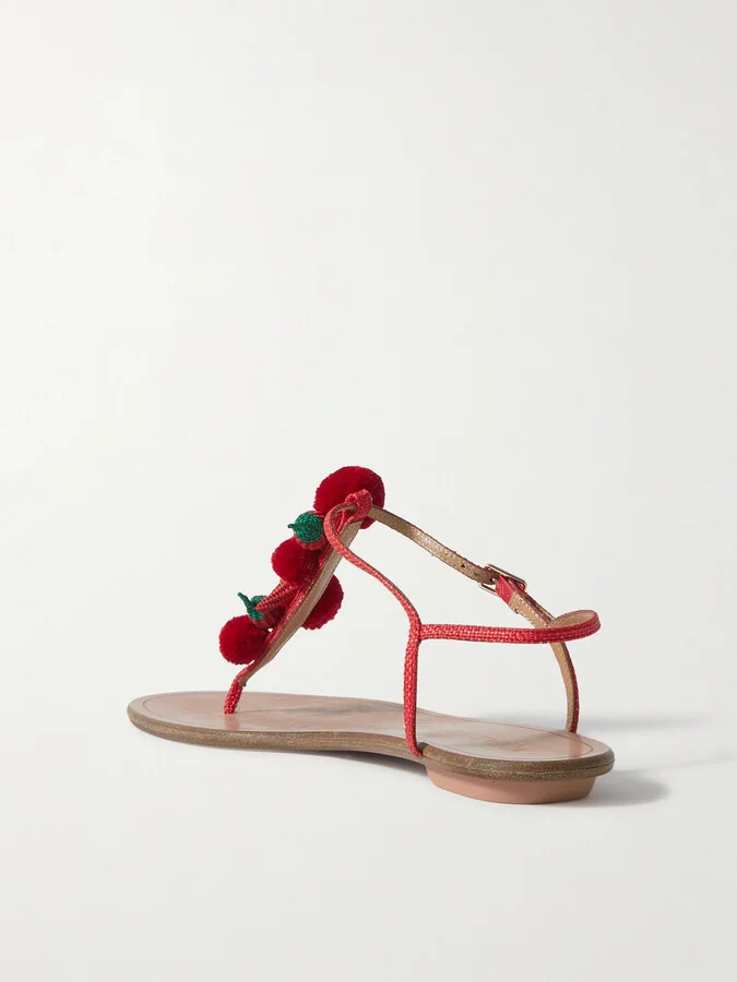 Aquazzura - Chilli Embellished Raffia Sandals - Red - Image 3