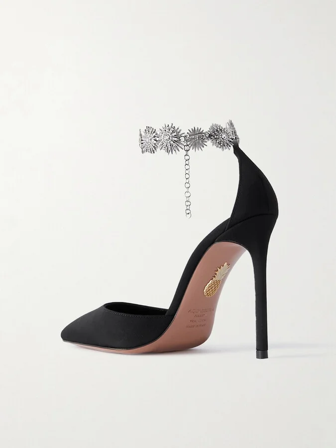 Aquazzura - Comet 105 Crystal-embellished Faille Sandals - Black - Image 3