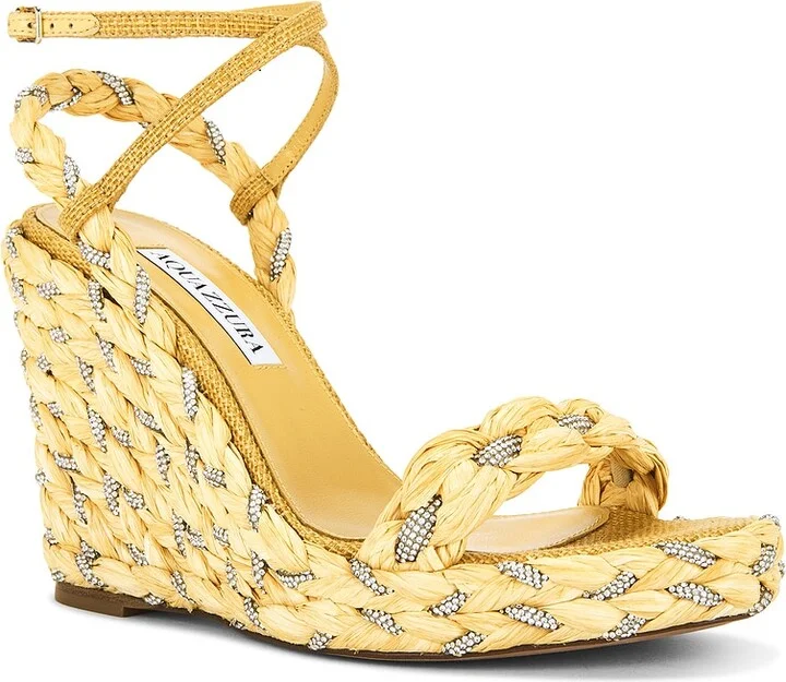 Aquazzura Costiera 120 Crystal Wedge Sandal in Yellow - Image 2