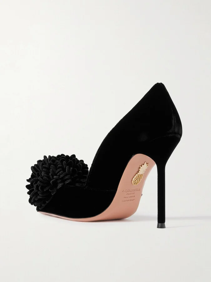 Aquazzura - Couturier Appliquéd Velvet Pumps - Black - Image 3