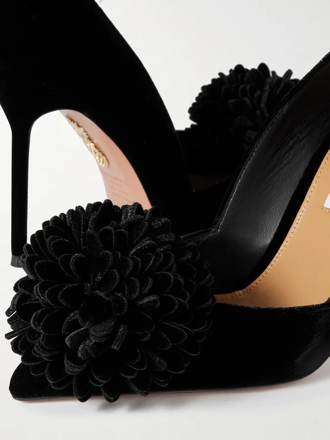 Aquazzura - Couturier Appliquéd Velvet Pumps - Black - Image 4