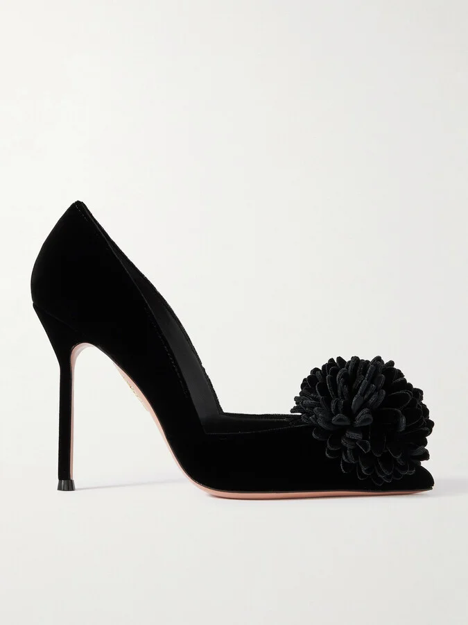 Aquazzura - Couturier Appliquéd Velvet Pumps - Black