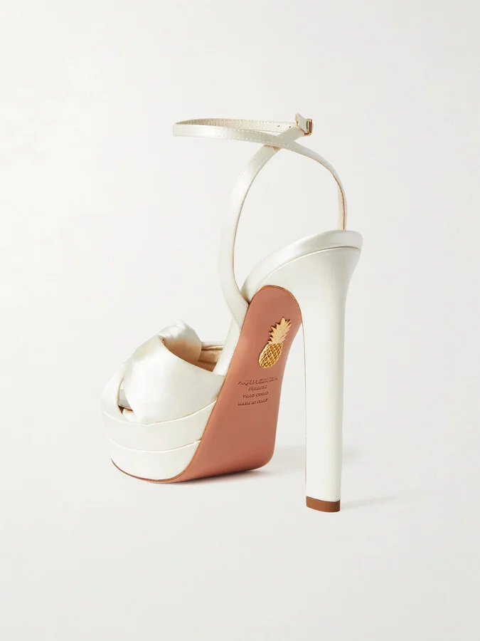 Aquazzura - Cupid Plateau 130 Knotted Satin Platform Sandals - White - Image 3