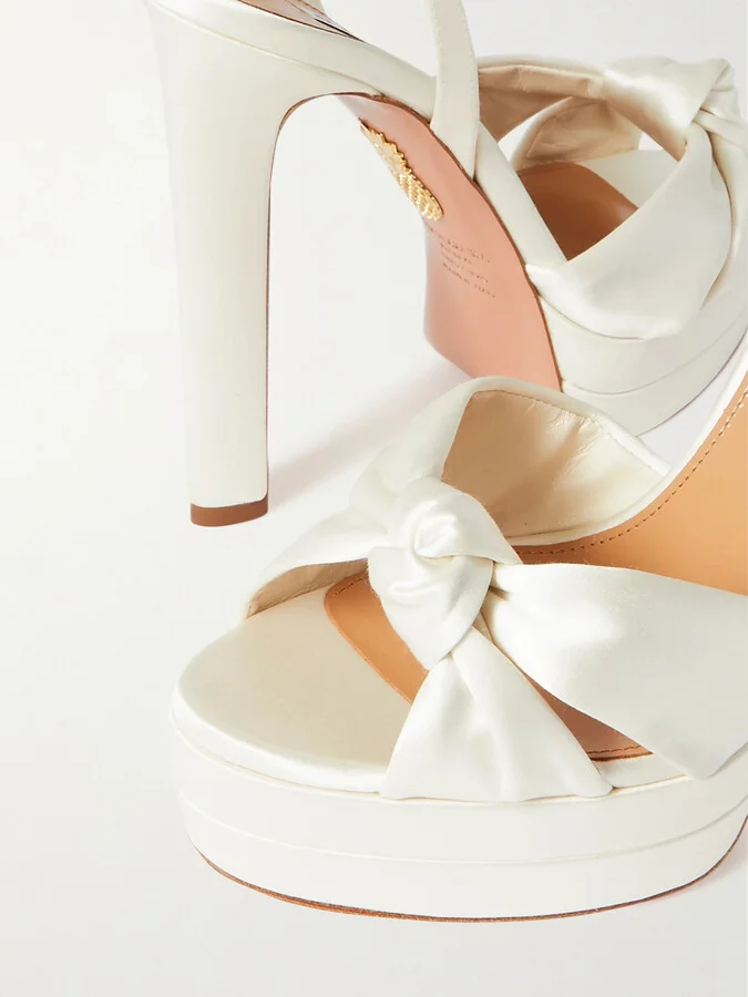 Aquazzura - Cupid Plateau 130 Knotted Satin Platform Sandals - White - Image 4