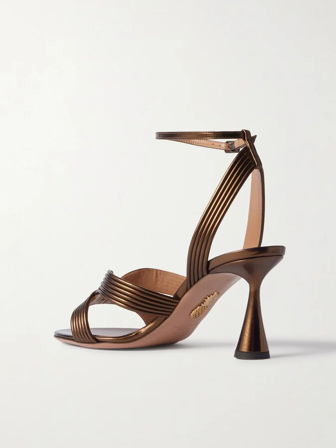 Aquazzura - Daryl 75 Metallic Leather Sandals - Brown - Image 3