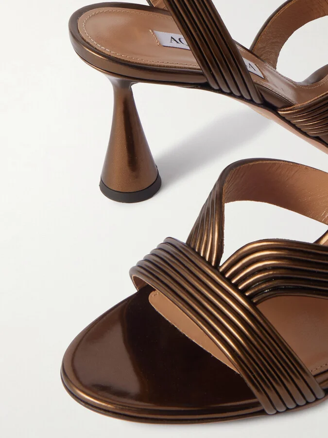 Aquazzura - Daryl 75 Metallic Leather Sandals - Brown - Image 4