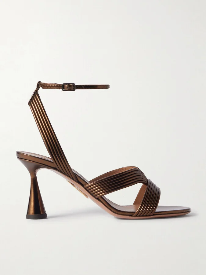 Aquazzura - Daryl 75 Metallic Leather Sandals - Brown