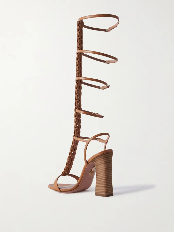 Aquazzura - Destiny Gladiator 105 Braided Leather Sandals - Brown - Image 3