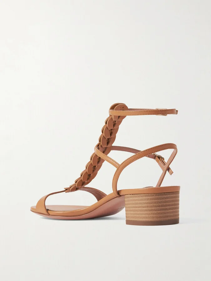 Aquazzura - Destiny Gladiator 35 Braided Leather Sandals - Brown - Image 3