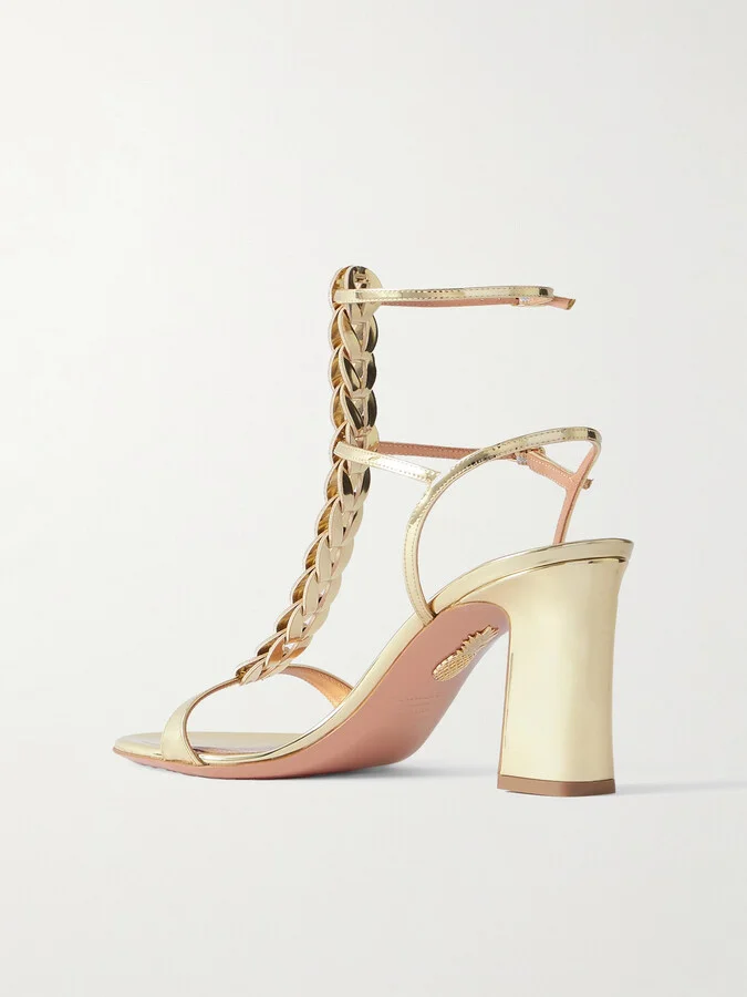 Aquazzura - Destiny Gladiator 85 Braided Metallic Leather Sandals - Gold - Image 3