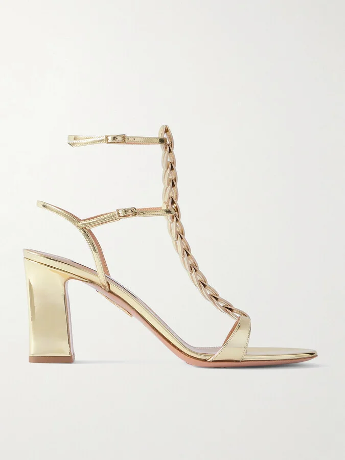 Aquazzura - Destiny Gladiator 85 Braided Metallic Leather Sandals - Gold