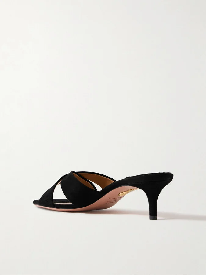 Aquazzura - Divine 50 Suede Mules - Black - Image 3